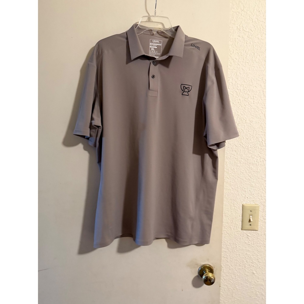 UNRL Golf Mens Performance Pique Polo Shirt XL Gray Taupe Short Sleeve Stretch‎
